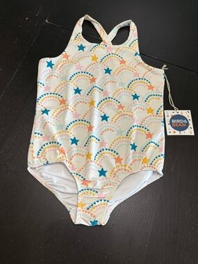 Cream One-Piece Swimsuit with Multicolor Stars